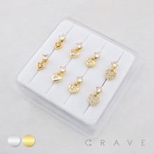 8PCS OF ASSORTED CZ DANGLE 316L SURGICAL STEEL L-SHAPE NOSE STUD BOX